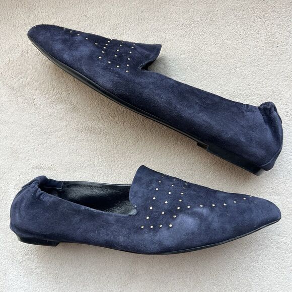 AGL Attilio Giusti Leombruni Navy Blue Suede Moc Loafers Women EU 41 US 10 Stud - Picture 1 of 13